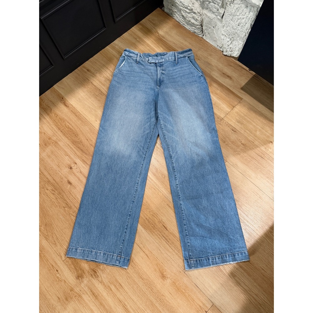 Express Wide Leg High Rise Stretch Jeans Light Wash Denim Size 16L Tall Modified